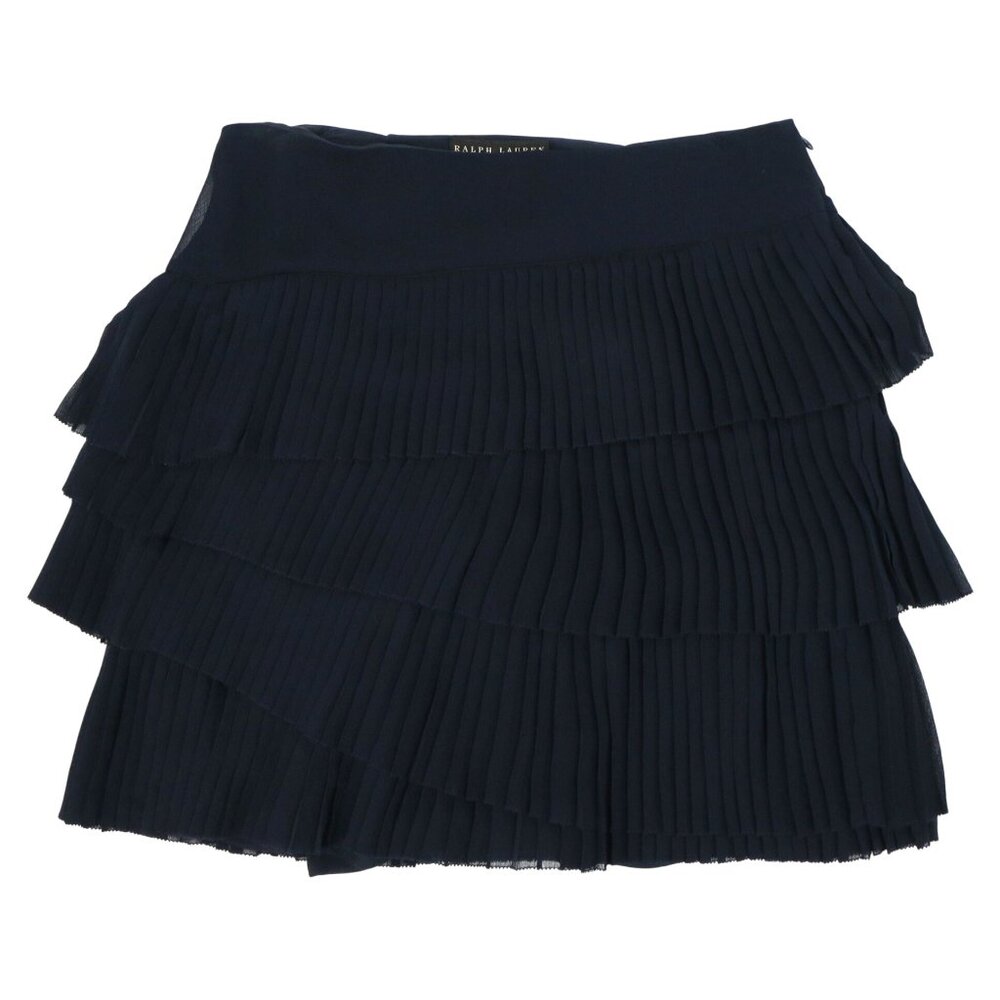 Ralph Lauren Black Label Pleated Tiered Ruffles Navy Blue Mini Skirt 12